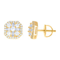925 Sterling Silver Yellow-tone Womens Baguette Round Cubic-Zirconia Fashion Stud Earrings
