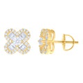 925 Sterling Silver Yellow-tone Womens Baguette Round Cubic-Zirconia Fashion Stud Earrings