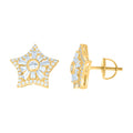 925 Sterling Silver Yellow-tone Womens Baguette Round Cubic-Zirconia Star Fashion Stud Earrings