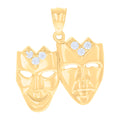 10K Yellow Gold Cubic-Zirconia Mens Comedy Tragedy Masks Charm Pendant