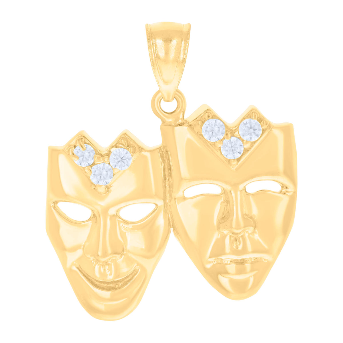 10K Yellow Gold Cubic-Zirconia Mens Comedy Tragedy Masks Charm Pendant