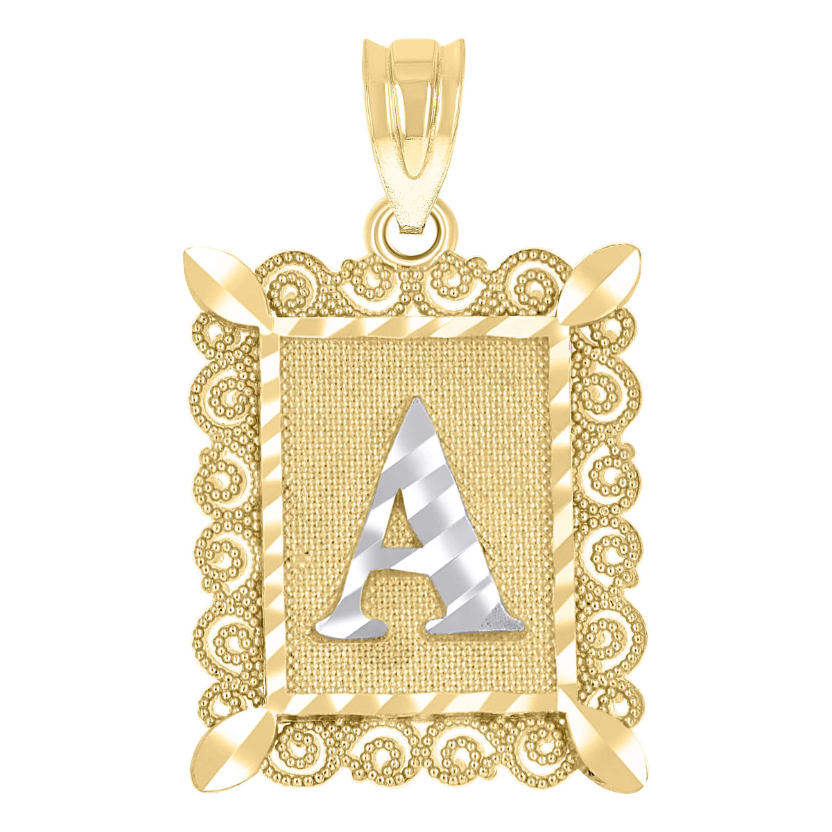10K Two-Tone Gold Unisex Diamond-Cut Initial A Charm Pendant
