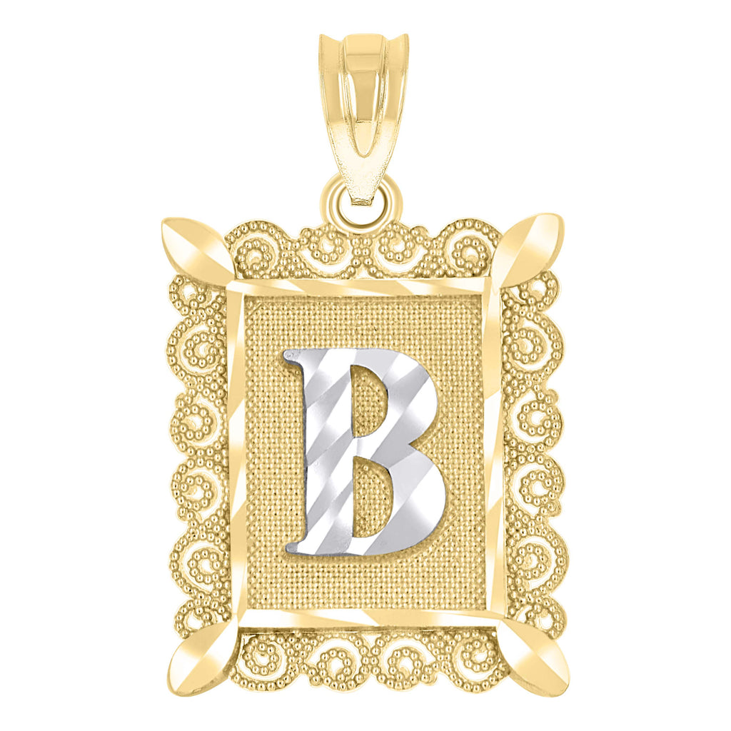 10K Two-Tone Gold Unisex Diamond-Cut Initial B Charm Pendant