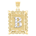 10K Two-Tone Gold Unisex Diamond-Cut Initial B Charm Pendant