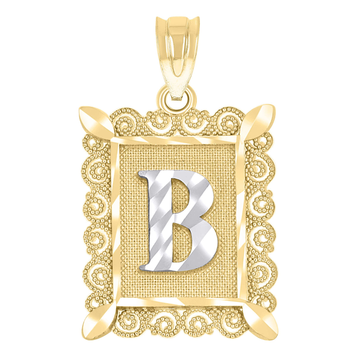 10K Two-Tone Gold Unisex Diamond-Cut Initial B Charm Pendant