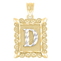 10K Two-Tone Gold Unisex Diamond-Cut Initial D Charm Pendant