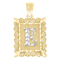10K Two-Tone Gold Unisex Diamond-Cut Initial E Charm Pendant