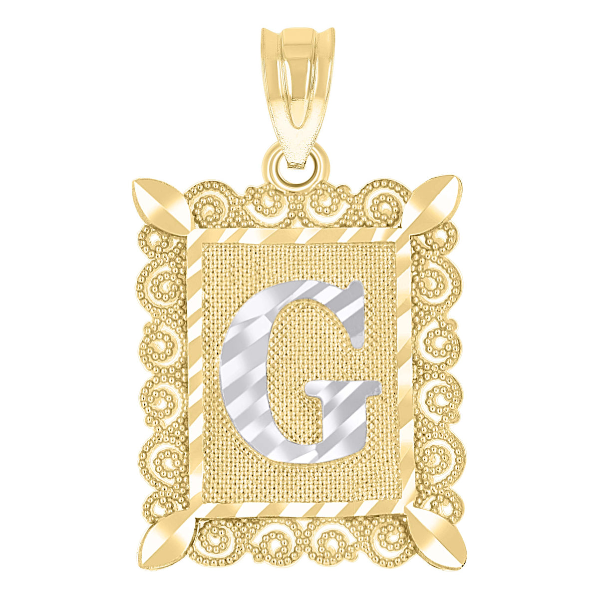 10K Two-Tone Gold Unisex Diamond-Cut Initial G Charm Pendant