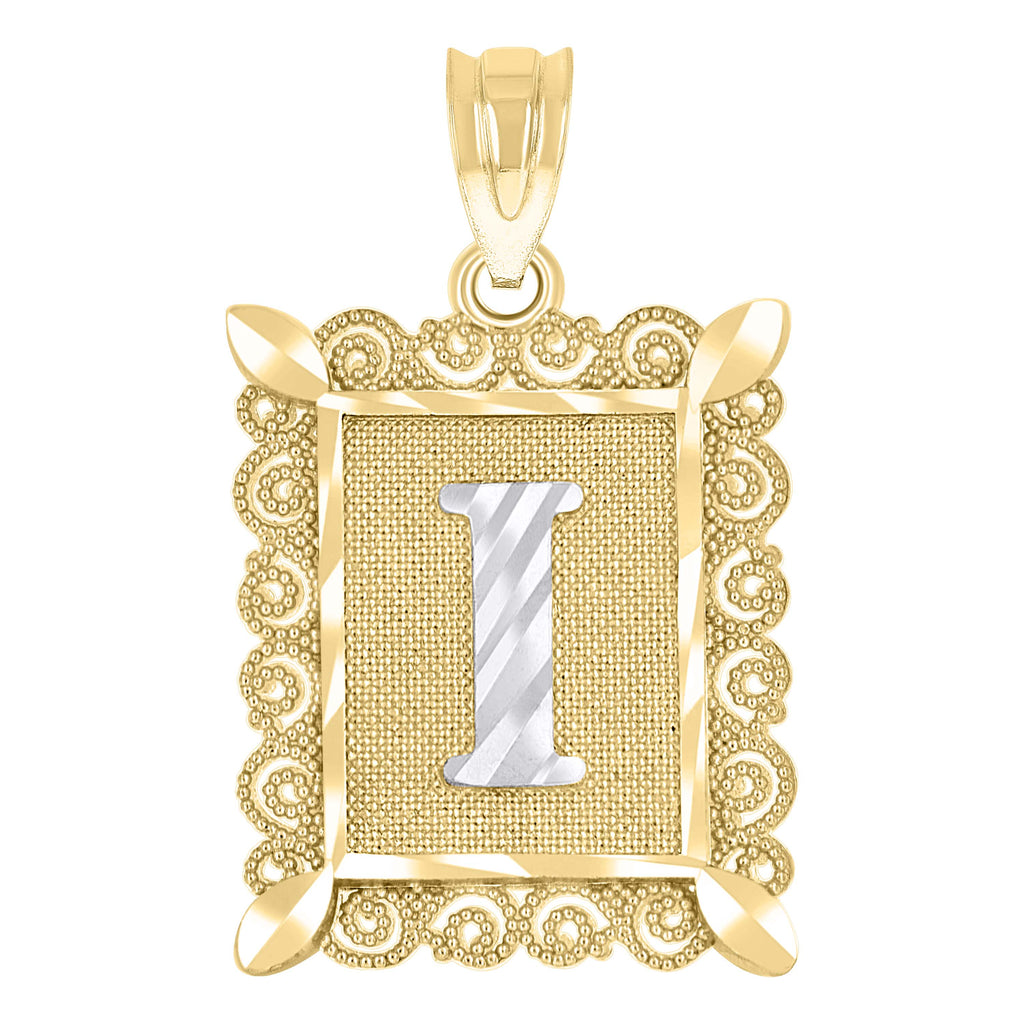 10K Two-Tone Gold Unisex Diamond-Cut Initial I Charm Pendant