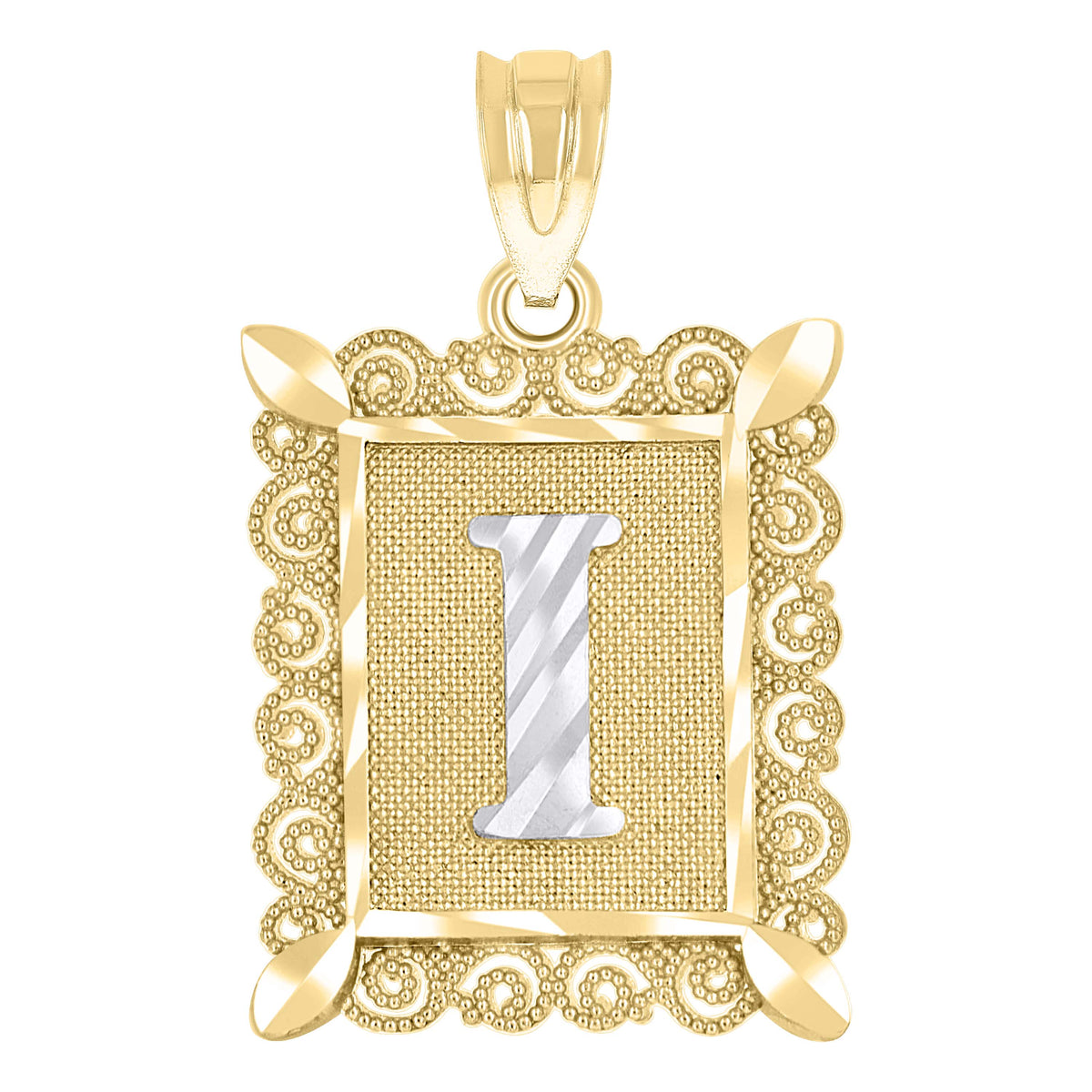 10K Two-Tone Gold Unisex Diamond-Cut Initial I Charm Pendant