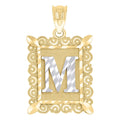 10K Two-Tone Gold Unisex Diamond-Cut Initial M Charm Pendant