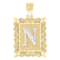 10K Two-Tone Gold Unisex Diamond-Cut Initial N Charm Pendant