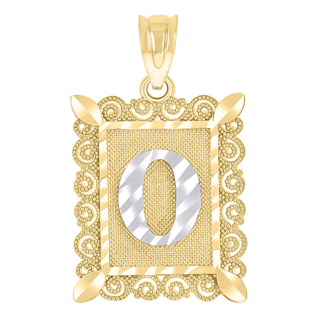 10K Two-Tone Gold Unisex Diamond-Cut Initial O Charm Pendant