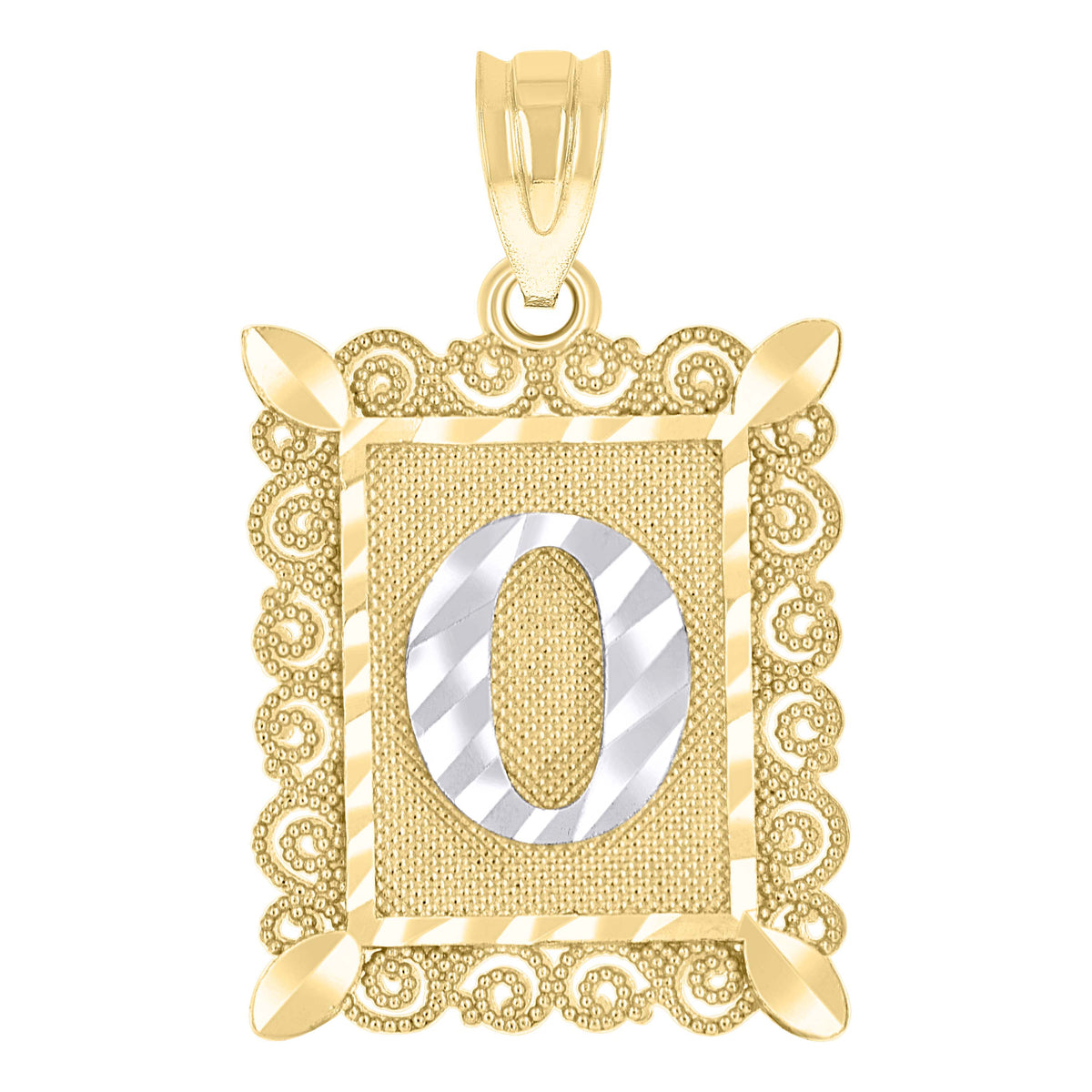 10K Two-Tone Gold Unisex Diamond-Cut Initial O Charm Pendant