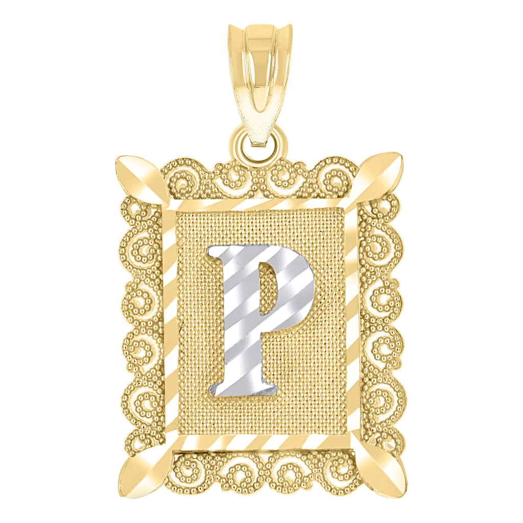 10K Two-Tone Gold Unisex Diamond-Cut Initial P Charm Pendant