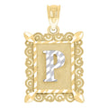 10K Two-Tone Gold Unisex Diamond-Cut Initial P Charm Pendant