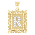 10K Two-Tone Gold Unisex Diamond-Cut Initial R Charm Pendant