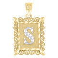 10K Two-Tone Gold Unisex Diamond-Cut Initial S Charm Pendant