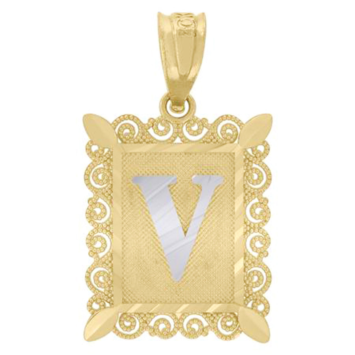 10K Two-Tone Gold Unisex Diamond-Cut Initial U Charm Pendant