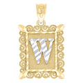 10K Two-Tone Gold Unisex Diamond-Cut Initial W Charm Pendant