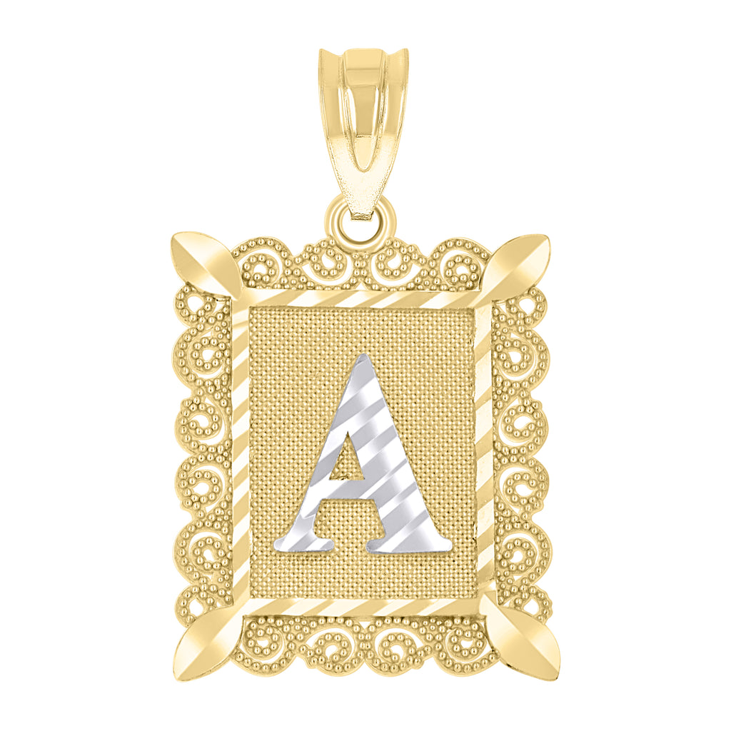 10K Two-Tone Gold Unisex Diamond-Cut Initial A Charm Pendant