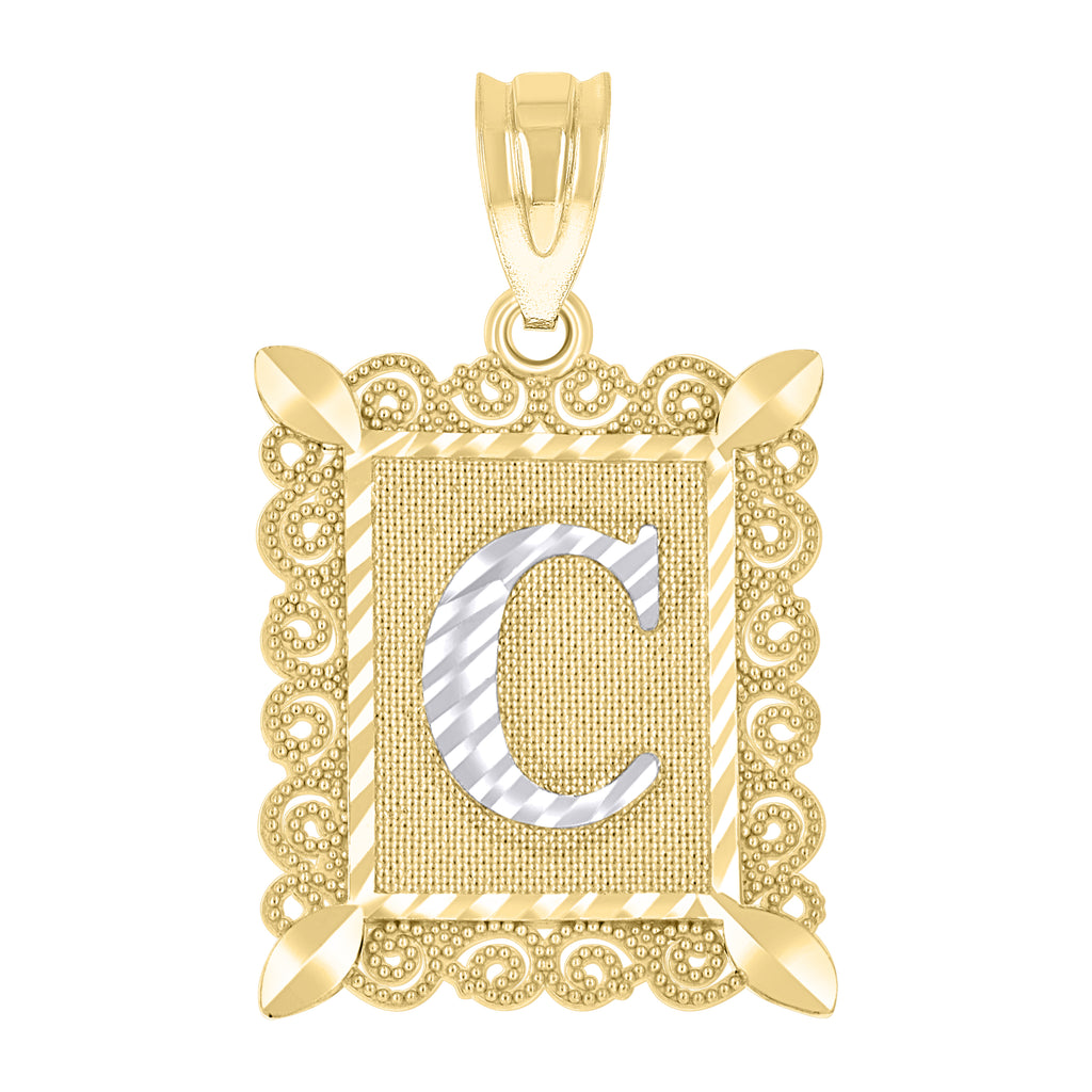 10K Two-Tone Gold Unisex Diamond-Cut Initial C Charm Pendant