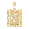 10K Two-Tone Gold Unisex Diamond-Cut Initial C Charm Pendant