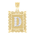 10K Two-Tone Gold Unisex Diamond-Cut Initial D Charm Pendant