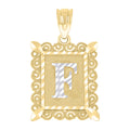 10K Two-Tone Gold Unisex Diamond-Cut Initial F Charm Pendant