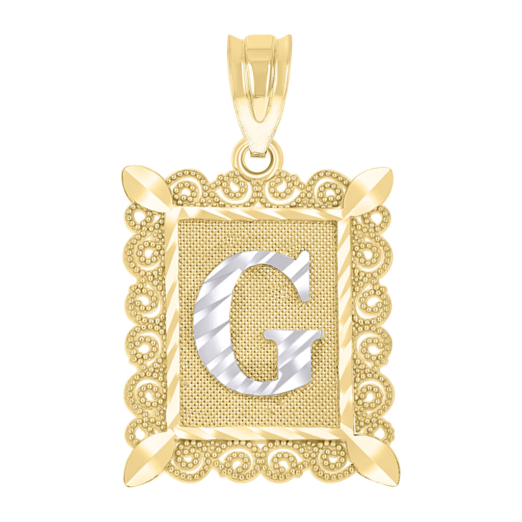 10K Gold Two-Tone Diamond-Cut Unisex Letter G Initial Charm Pendant