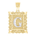 10K Gold Two-Tone Diamond-Cut Unisex Letter G Initial Charm Pendant
