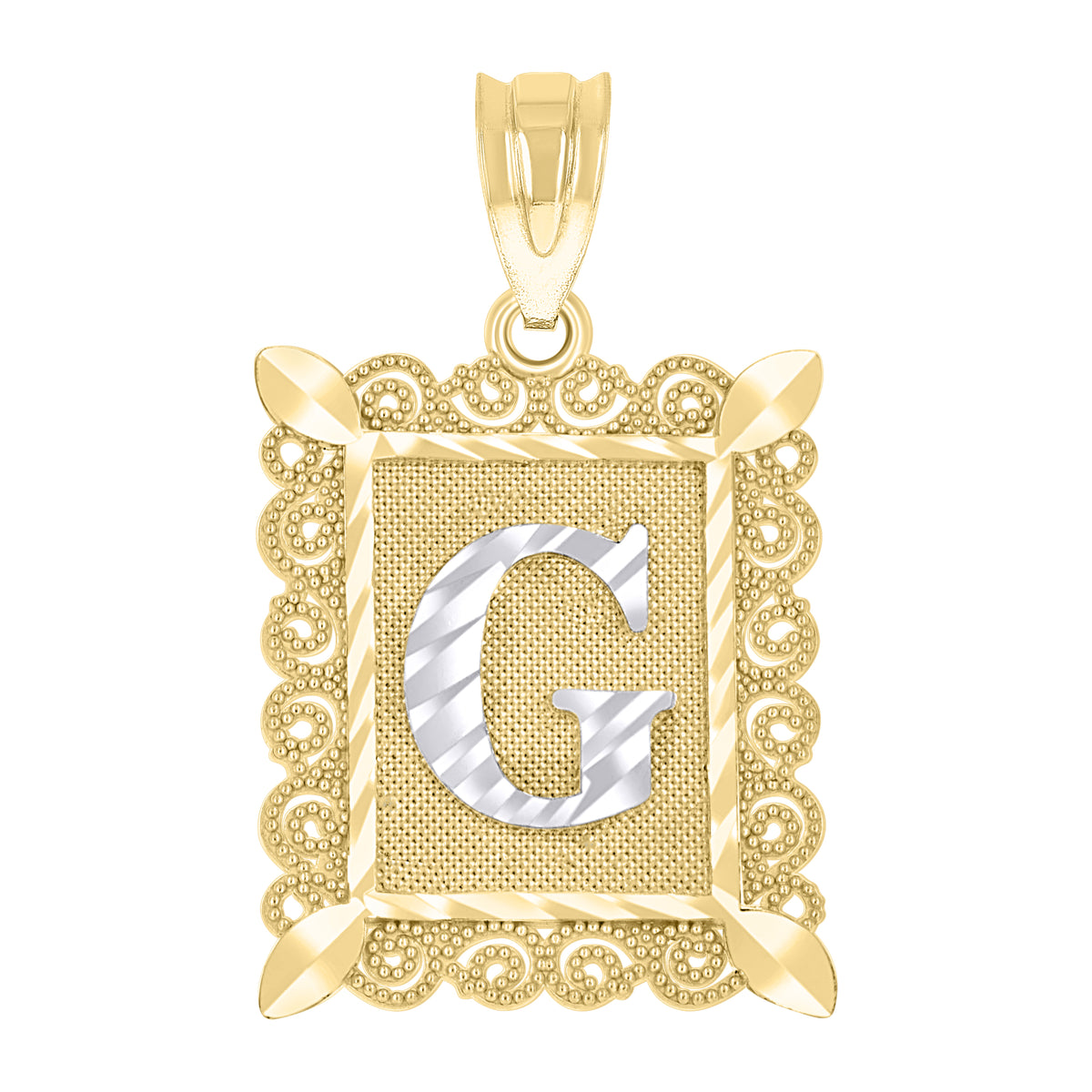 10K Gold Two-Tone Diamond-Cut Unisex Letter G Initial Charm Pendant
