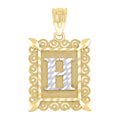 10K Two-Tone Gold Unisex Diamond-Cut Initial H Charm Pendant