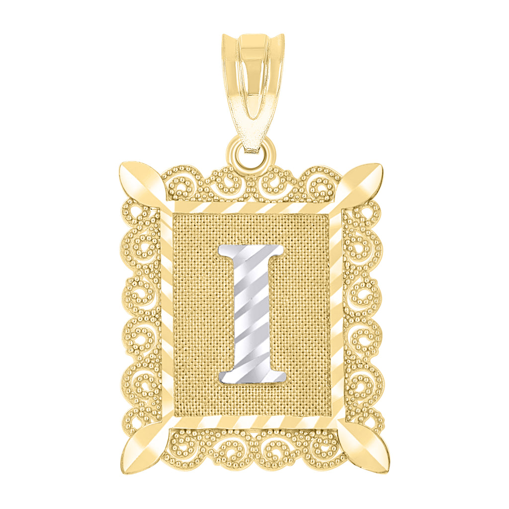 10K Two-Tone Gold Unisex Diamond-Cut Initial I Charm Pendant