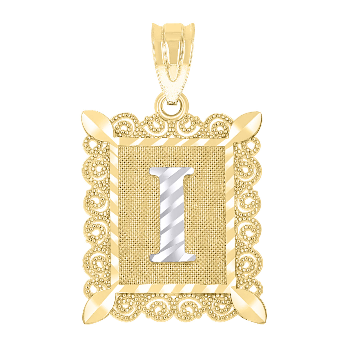 10K Two-Tone Gold Unisex Diamond-Cut Initial I Charm Pendant