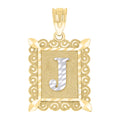 10K Gold Two-Tone Diamond-Cut Unisex Letter J Initial Charm Pendant
