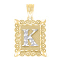 10K Two-Tone Gold Unisex Diamond-Cut Initial K Charm Pendant