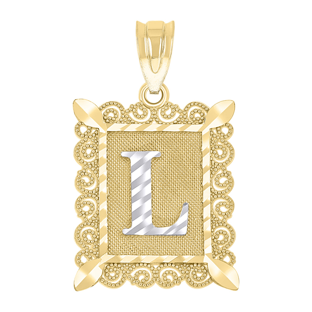 10K Gold Two-Tone Diamond-Cut Unisex Letter L Initial Charm Pendant