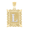 10K Gold Two-Tone Diamond-Cut Unisex Letter L Initial Charm Pendant