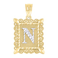 10K Two-Tone Gold Unisex Diamond-Cut Initial N Charm Pendant