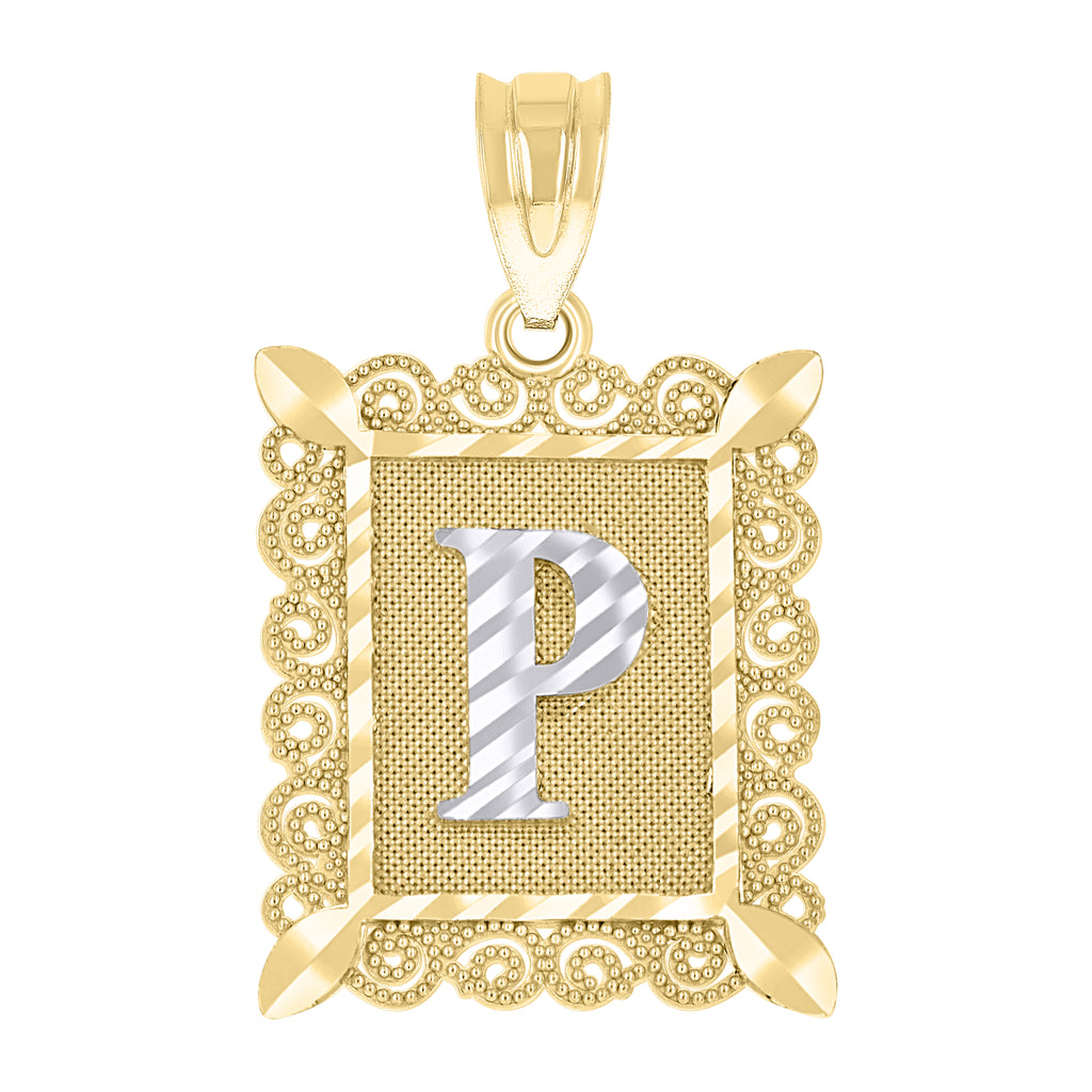 10K Two-Tone Gold Unisex Diamond-Cut Initial P Charm Pendant