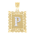 10K Two-Tone Gold Unisex Diamond-Cut Initial P Charm Pendant