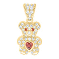 10K Yellow Gold Womens Red White Heart Round Cubic-Zirconia January Birthstone Teddy Bear Charm Pendant