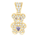 10K Yellow Gold Womens Purple White Heart Round Cubic-Zirconia March Birthstone Teddy Bear Charm Pendant