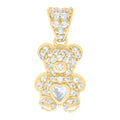 10K Yellow Gold Womens Heart Round Cubic-Zirconia April Birthstone Teddy Bear Charm Pendant