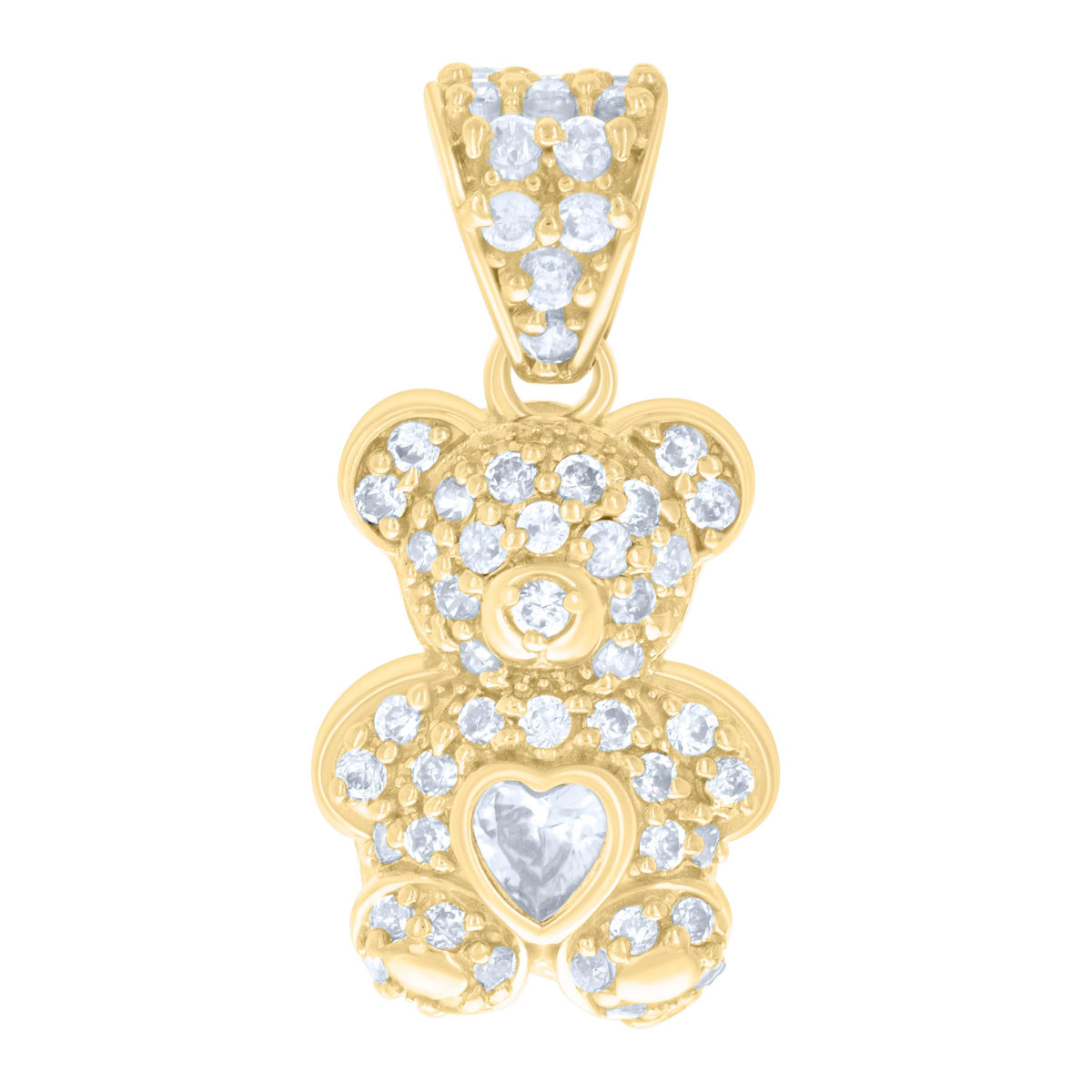 10K Yellow Gold Womens Heart Round Cubic-Zirconia April Birthstone Teddy Bear Charm Pendant