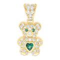 10K Yellow Gold Womens Green White Heart Round Cubic-Zirconia May Birthstone Teddy Bear Charm Pendant