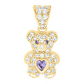 10K Yellow Gold Womens Purple White Heart Round Cubic-Zirconia June Birthstone Teddy Bear Charm Pendant