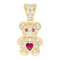10K Yellow Gold Womens Red White Heart Round Cubic-Zirconia July Birthstone Teddy Bear Charm Pendant