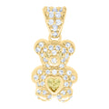 10K Yellow Gold Womens Yellow White Heart Round Cubic-Zirconia August Birthstone Teddy Bear Charm Pendant